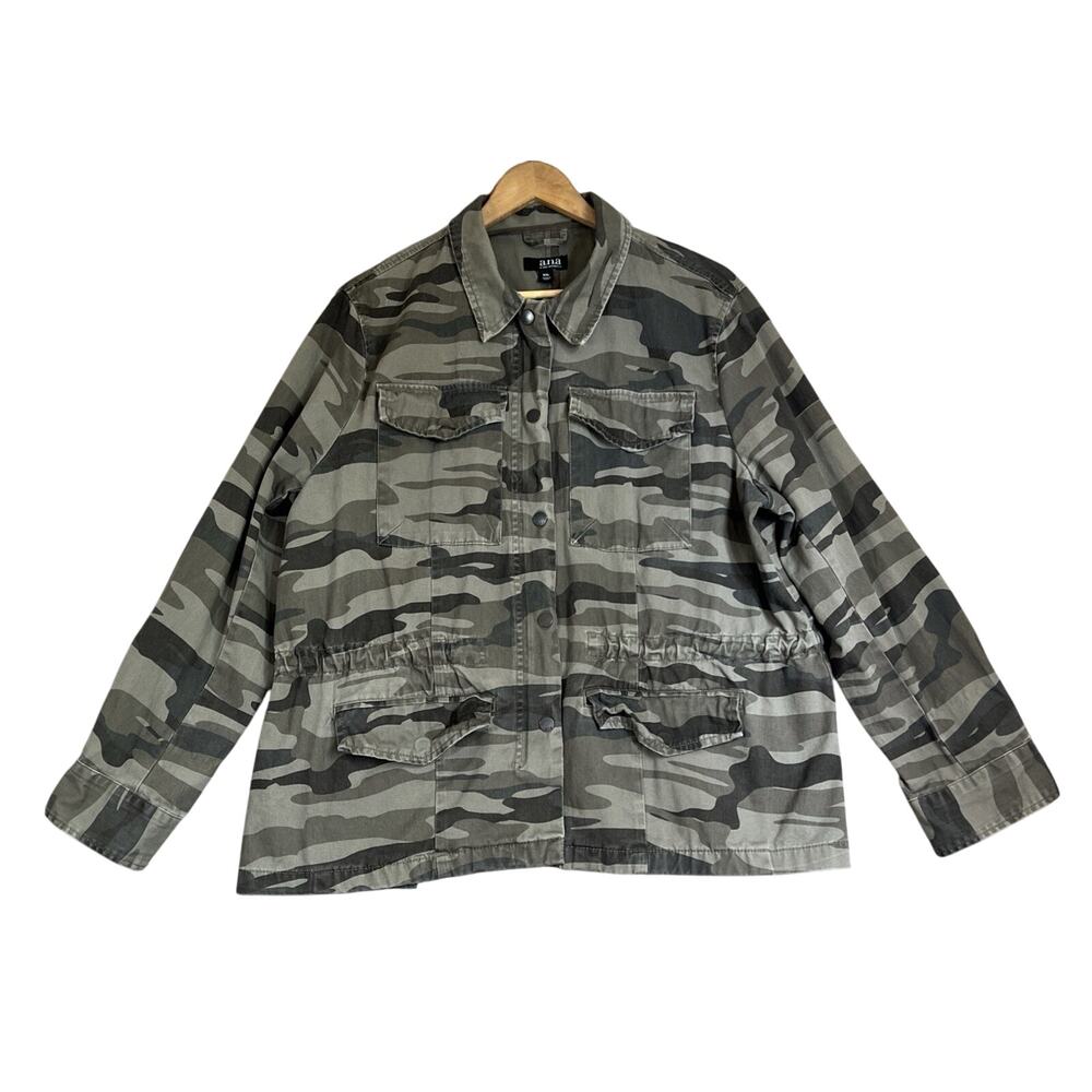A.N.A. Jacket Women's XL Camo Cinched Waist Zip Snap Cotton Army Military Grunge